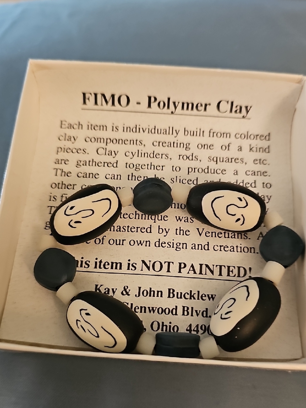 FIMO Polymer Clay Black & White Face Bead Bracelet